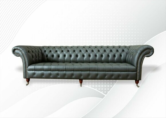 xxl big Chesterfield 4 Sitzer Leder Modern Design Couchen Dunkelgrau Sofa
