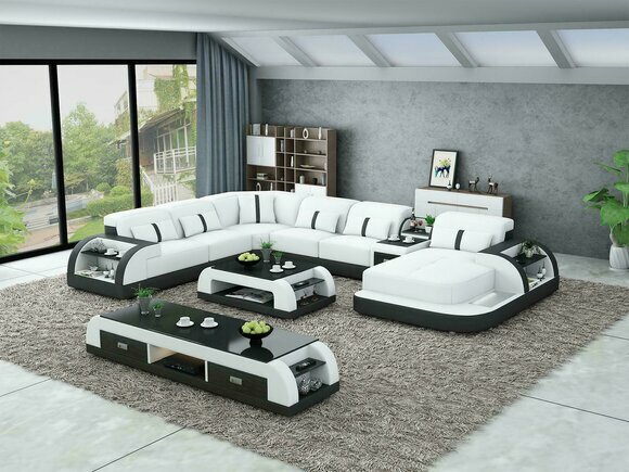 Wohnlandschaft U Form Ecksofa Couchtisch Sideboard Design Wohnlandschaft 3tlg.