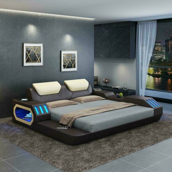 Luxus Design Bettgestell Bett Leder Betten USB luxus Doppel Hotel