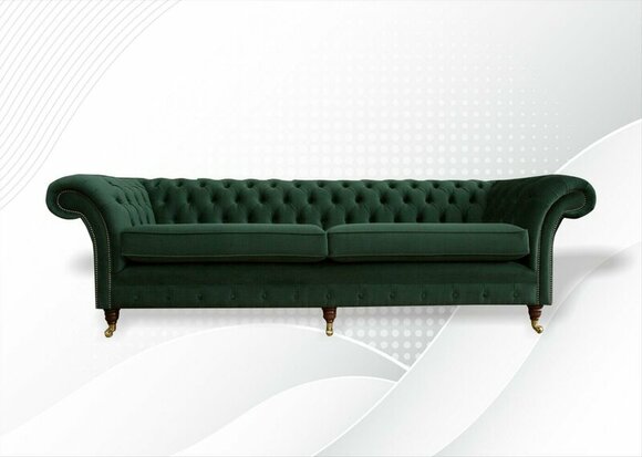 Chesterfield 4 Sitzer Textil Grün Wohnzimmer Design Couchen Polster Sofa
