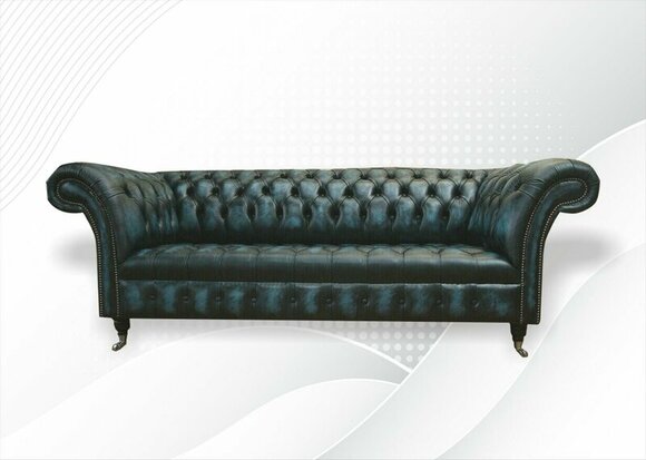 Chesterfield 3 Sitzer Schwarz Leder Wohnzimmer Modern Design Couchen