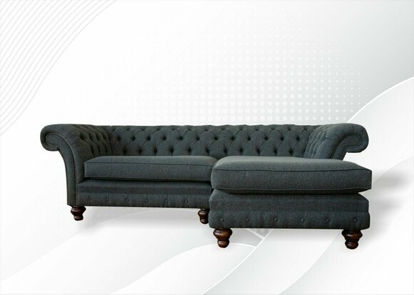 Ecksofa L Form Chesterfield Grau Textil Sofa Wohnzimmer Eckgarnitur