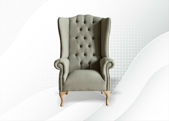 Grauer Ohrensessel Sessel Couch Polster Sofa Textil Chesterfield Couchen