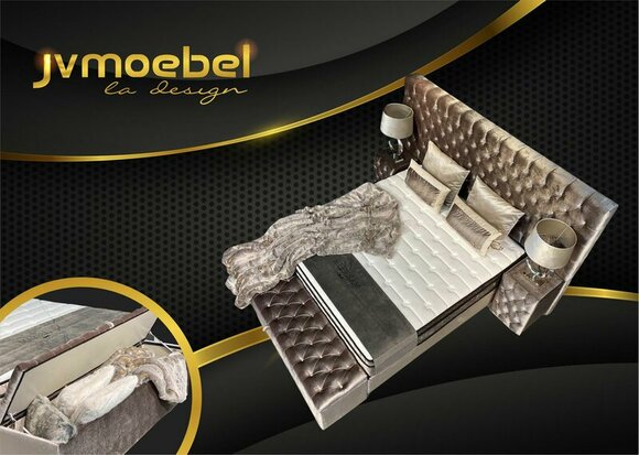 Luxus Schlafzimmer Set 3tlg Textil Bett 2x Nachttisch Moderne Neu Design Betten