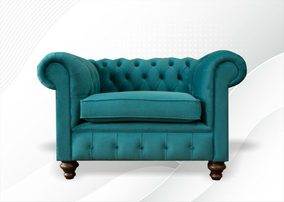 Turkis Grüner Sessel Chesterfield Textil Wohnzimmer Einsitzer Sofa Couch