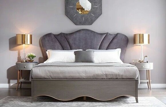 Chesterfield Hotel Doppel Stoff Bett Schlafzimmer Polster Luxus Betten 180x200cm
