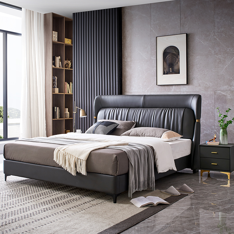 Luxus Bett Schlafzimmer Leder Polster Doppel Betten Metall Design
