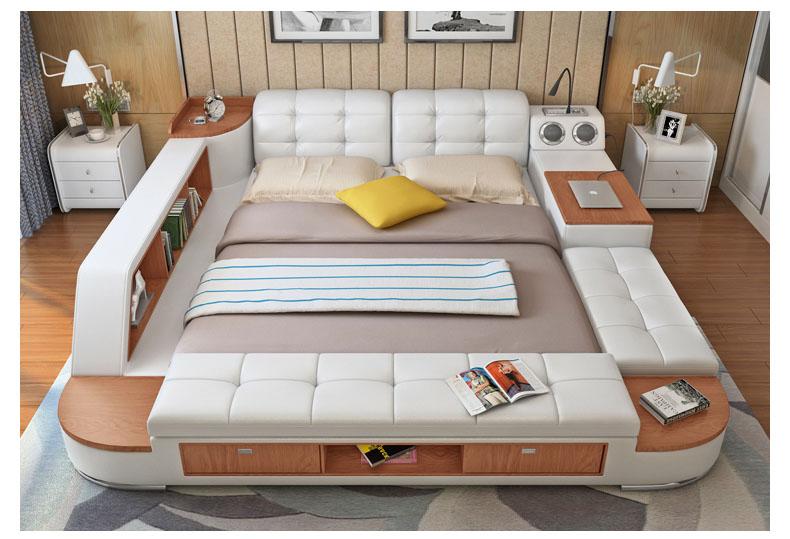 Multifunktion Schlafzimmer Liege Regale Luxus Bett Leder Betten 180x200
