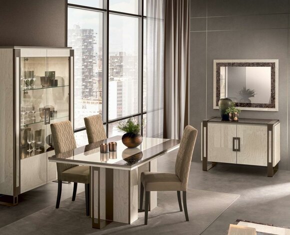 Esszimmer Set 3tlg. Esstisch Vitrine Kommode modernes Esszimmermöbel Set Italien
