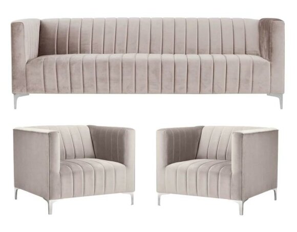 Beige Sofagarnitur Chesterfield Möbel Modern Design Textil Wohnzimmer Couchen