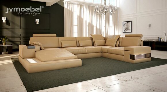 Design Polster Modern Leder Bettfunktion neu Stoff Ecksofa U-Form Sofa Couch