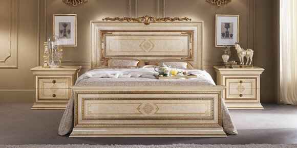 Bett 2x Nachttische 3tlg. Italienische Möbel Schlafzimmer Betten Holz Neu Set