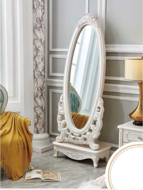 Klassischer Design Spiegel Großer Standspiegel Barock Rokoko Steh Oval Neu Weiß
