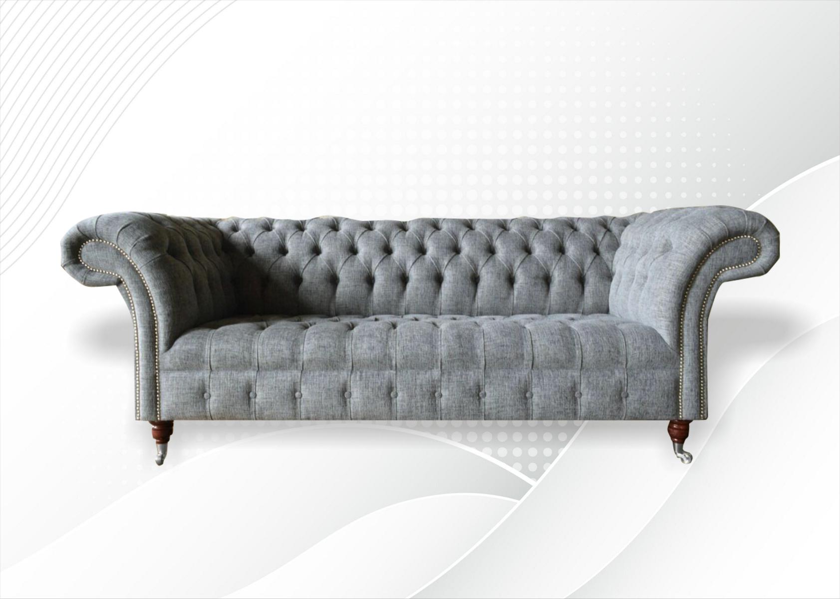 Stoff Sofa Couch Polster Garnitur 3 Sitzer Couchen Sofas Chesterfield Grau Samt