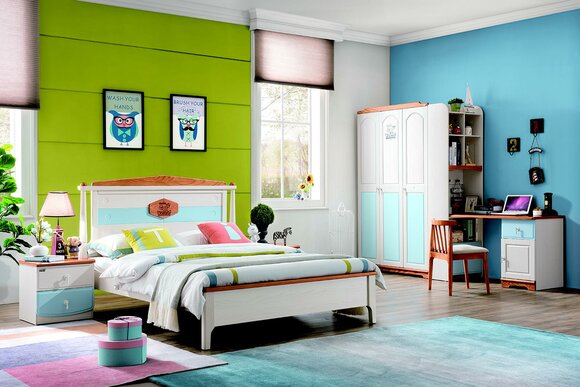 Komplett Jugendzimmer Kinderzimmer Set Bett Kleiderschrank Kommode 5tlg Echtholz