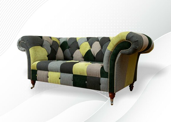 Chesterfield Sofa Couch Polster Sofas Klassischer 2 Sitzer Leder Textil Bunte