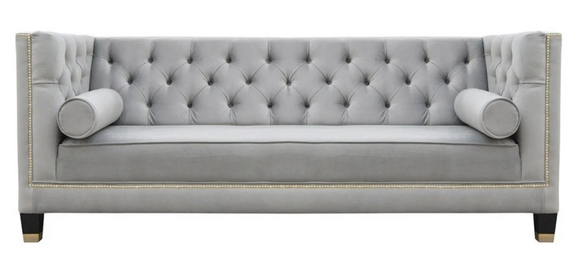 Luxus Graue Chesterfield Samt Dreisitzer Polster Möbel Hotel Wohnzimmer Praxis