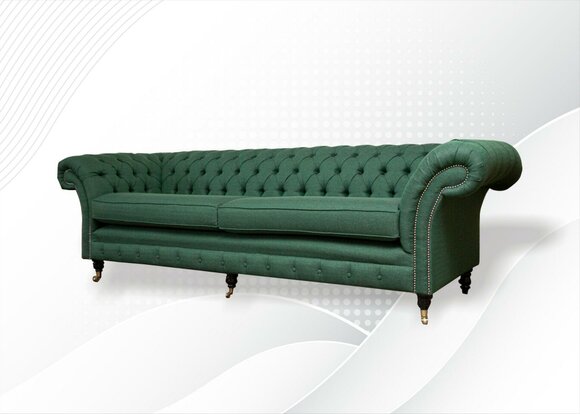 Chesterfield 4 Sitzer Dunkelgrün Wohnzimmer Design Couchen Sofa big Möbel Stoff