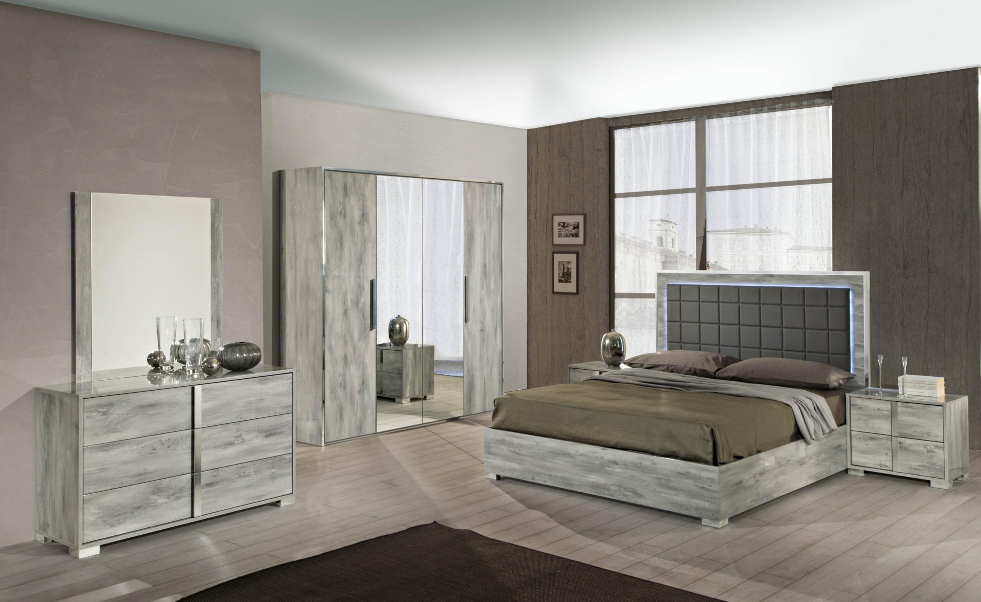 Schlafzimmer Bett Nachttisch Kleiderschrank Kommode Spiegel Doppel Holz Set 6tlg