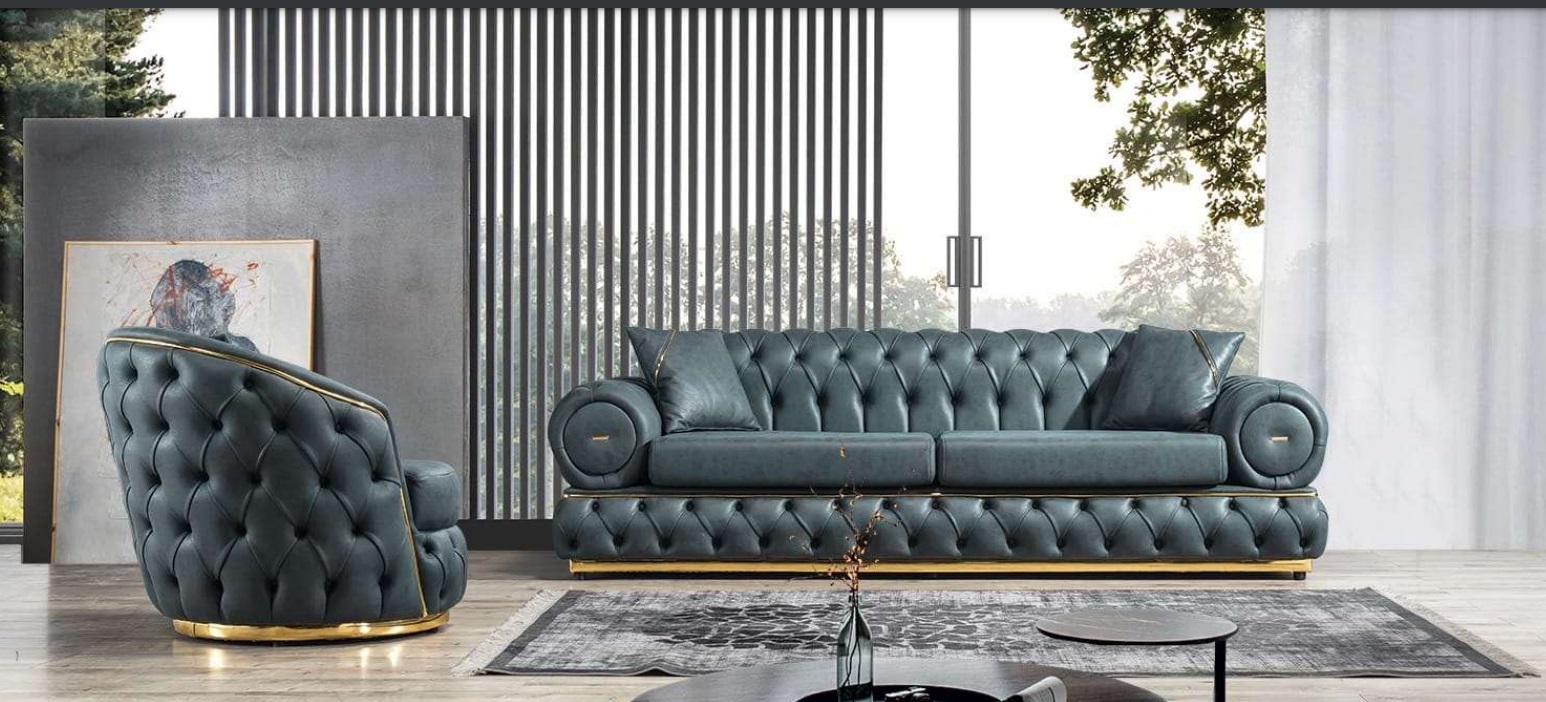 Sofagarnitur 3+1 Sitzer Garnitur Sofa Sofas Leder Sessel Luxus Chesterfield