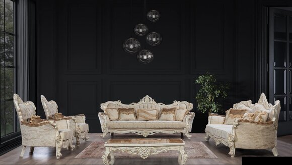Garnitur Set 5tlg Sofagarnitur 3+3+1+1 Sitzer Couchtisch Sofa Barock Rokoko Neu