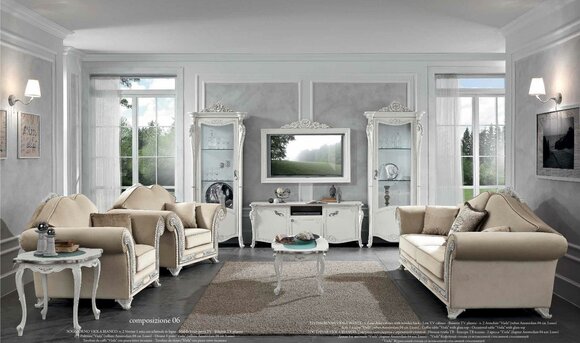 Wohnzimmer Set Sofagarnitur Holz Komplett Sets Klassische Design 9tlg. Weiß Neu