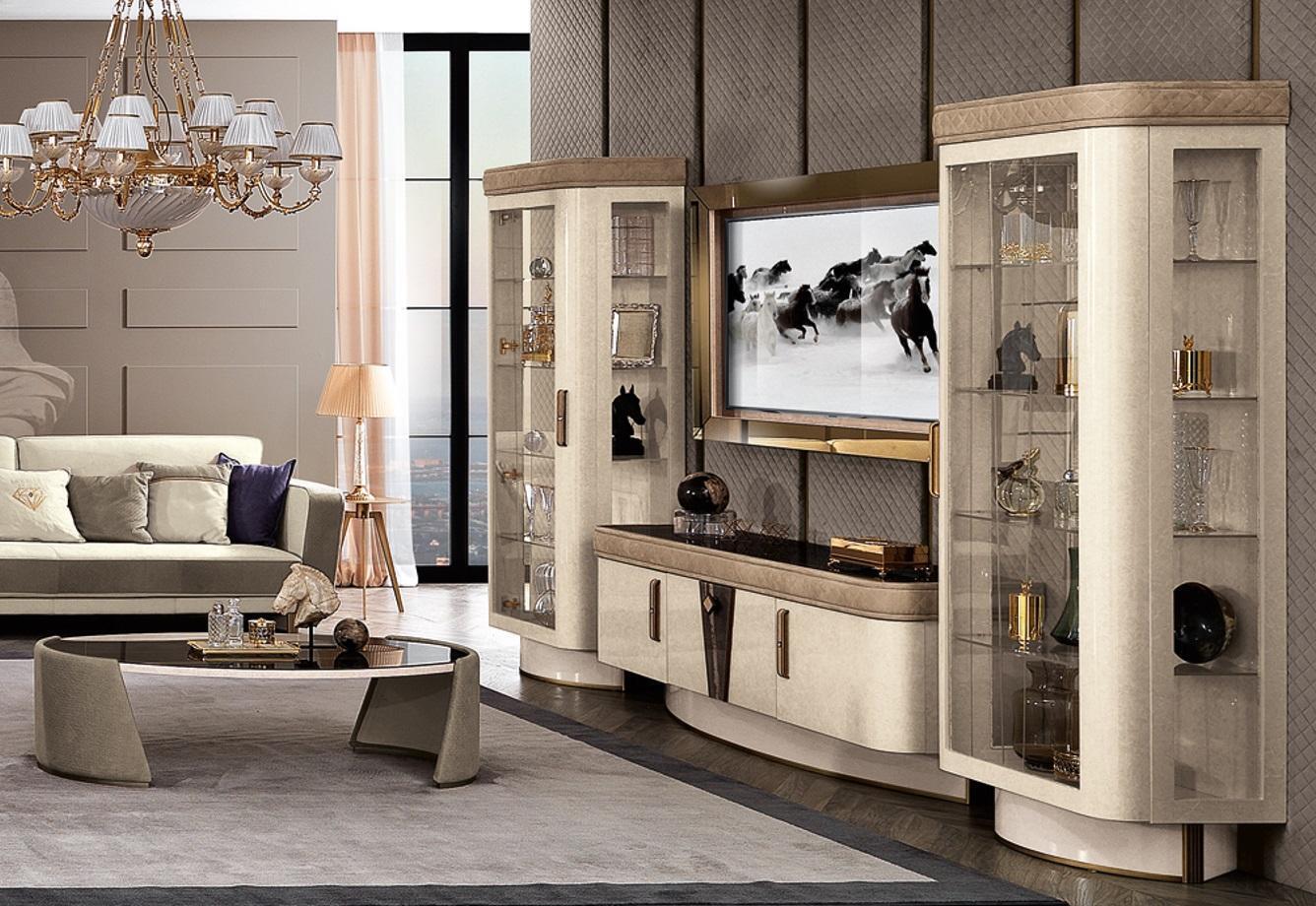 Wohnwand Set 4tlg. Wohnzimmer rtv Vitrine Regal Modern Garnitur Gruppe Holz tv