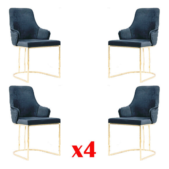 Stuhlgarnitur 4x Stühle Stuhl Stoff Blau Stühle Möbel Gruppe Esszimmer