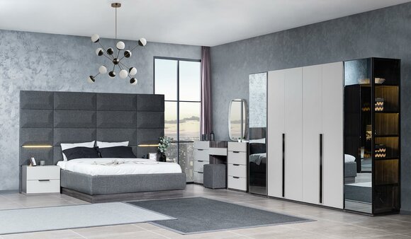 Komplett Schlafzimmer Möbel Set Bett 2x Nachttisch Schminktisch Spiegel 5tlg Neu