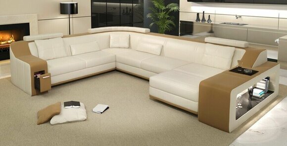 Moderne Sitzecke Ecksofa Sofa Polster Couch Leder Eckgarnitur Wohnlandschaft USB