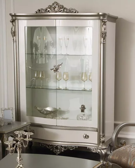 Klassische Silber Vitrine Französische Stil Möbel Anrichte Glasschrank