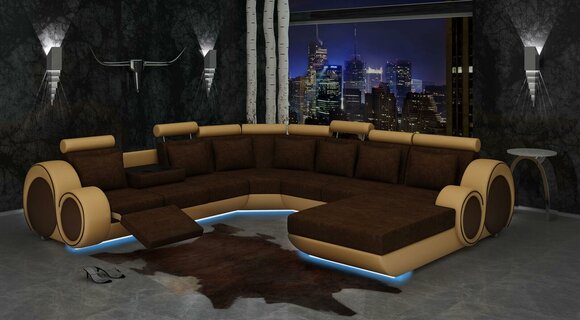Textil Sofa Mit USB XXL Wohnlandschaft Stoff Couch Big Sofa Polster Ecksofa Neu