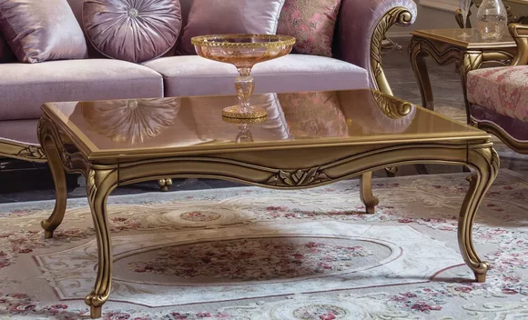 Königlicher Couchtisch Gold Brauner Tisch Barock Rokoko Couchtische Holz