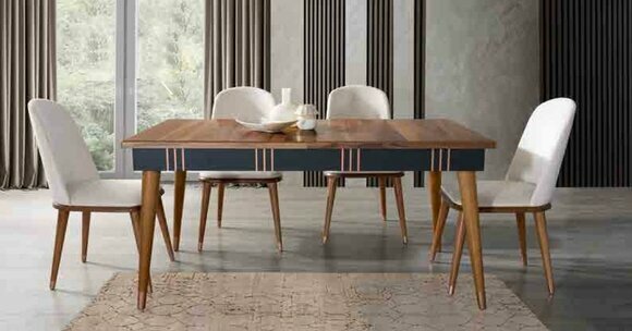 Tisch Esszimmer Garnitur Esstisch Stuhl Set 5tlg. Textil Holz Lehn Stühle Möbel