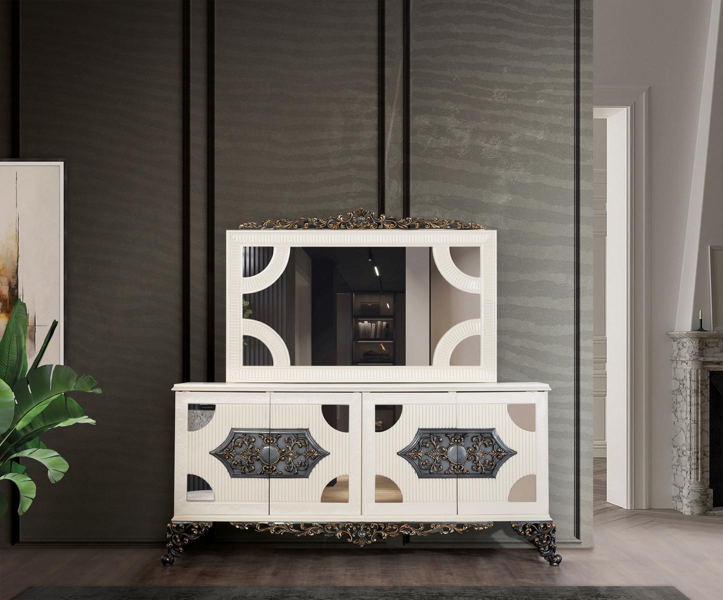 Kommoden Schrank mit Spiegel Edle Kommode Buffet Barock Rokoko Holz Anrichte