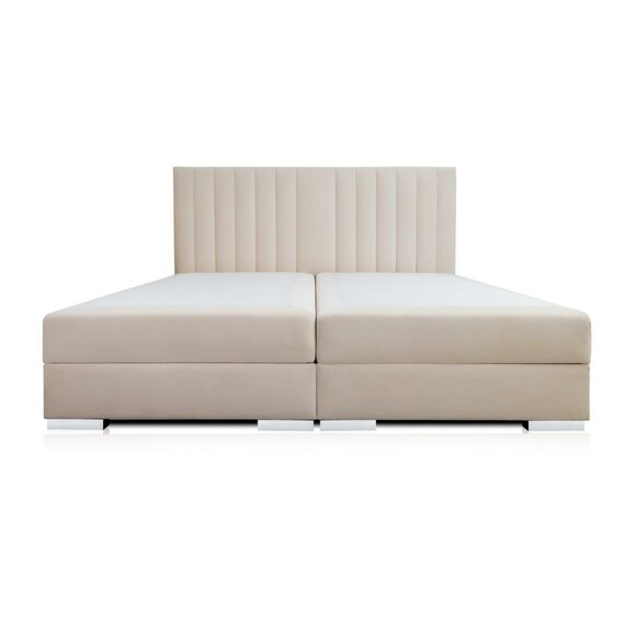 Bett Beige Polster Stoff Design Luxus Holz Doppel Betten Schlafzimmer Modern Neu
