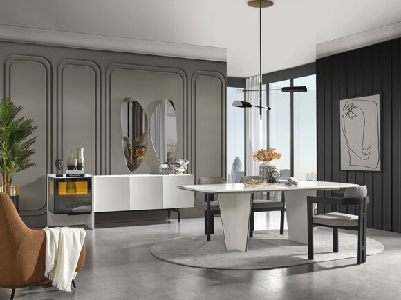 Garnitur Essgruppe Esszimmer Esstisch Luxus Stühle Essecke 7tlg Weiß