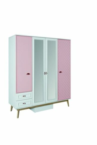 Kleiderschrank Kinderzimmer Schränke Mehrzweck Holz 4 türiger Rosa Schrank