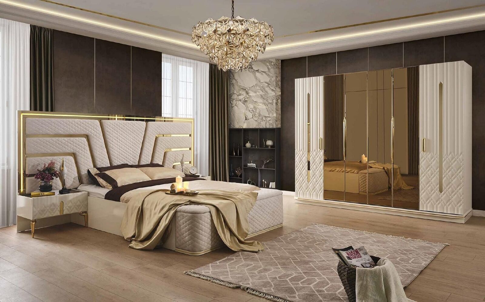 Schlafzimmer Set Design Betten Luxus Nachttische Kleiderschrank 5 tlg Sofort