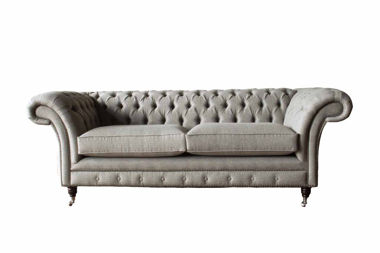 Englische Chesterfield Sofa Couch Büro Möbel Dreisitz Samt 230cm Braun