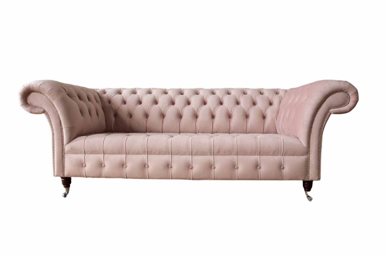 Chesterfield 3 Sitzer Rosa Design Couchen Polster Sofas Stoff Textil