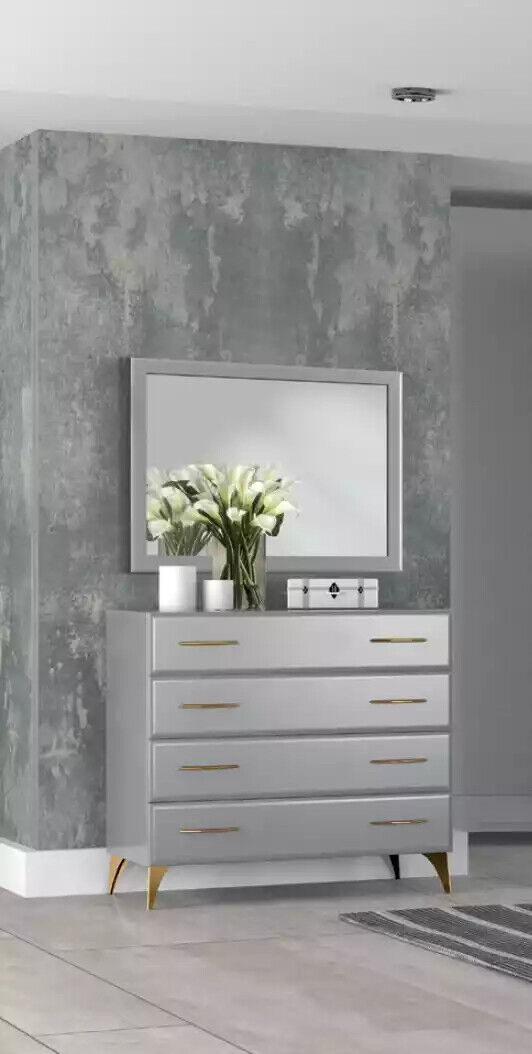 Kommode Spiegel Schlafzimmer Holz modernes Design Luxus neu grau