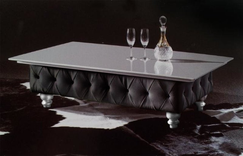 WOHNZIMMER ELEGANTER DESIGNER COUCHTISCH CHESTERFIELD TISCH GLASTISCH SOFORT