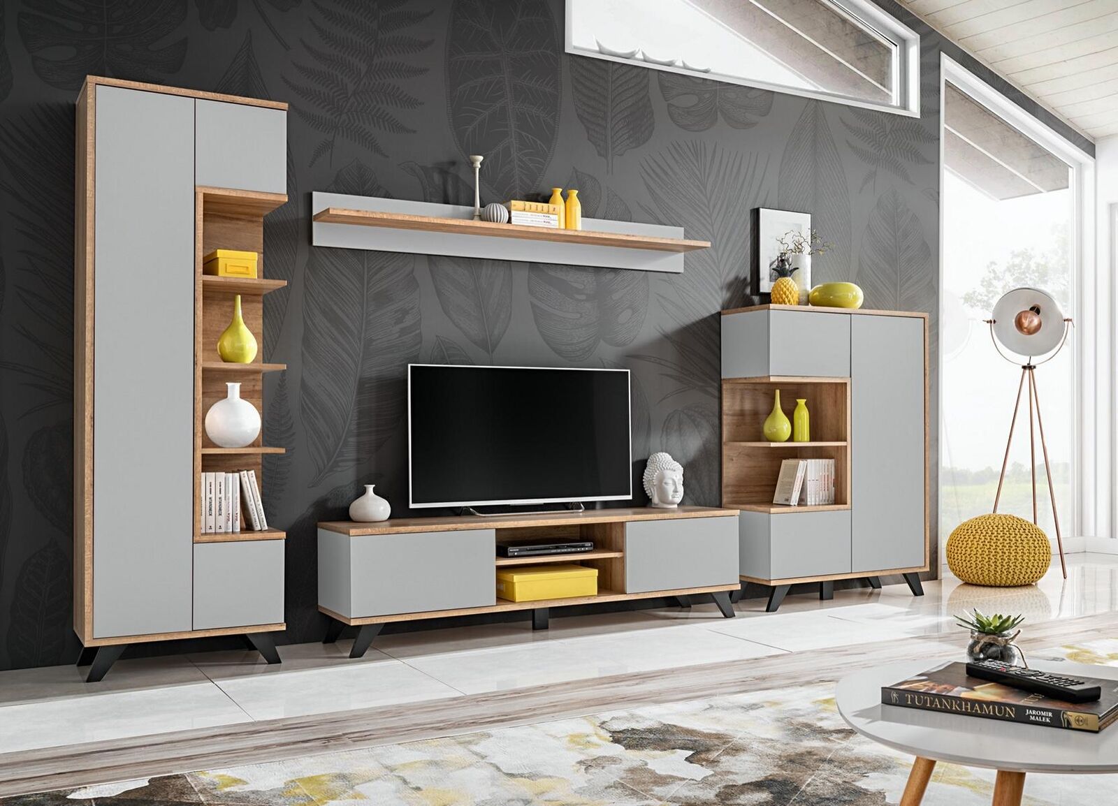Wohnwände Garnitur 4 tlg Luxus Wohnzimmer Set TV-Ständer Bücherregal