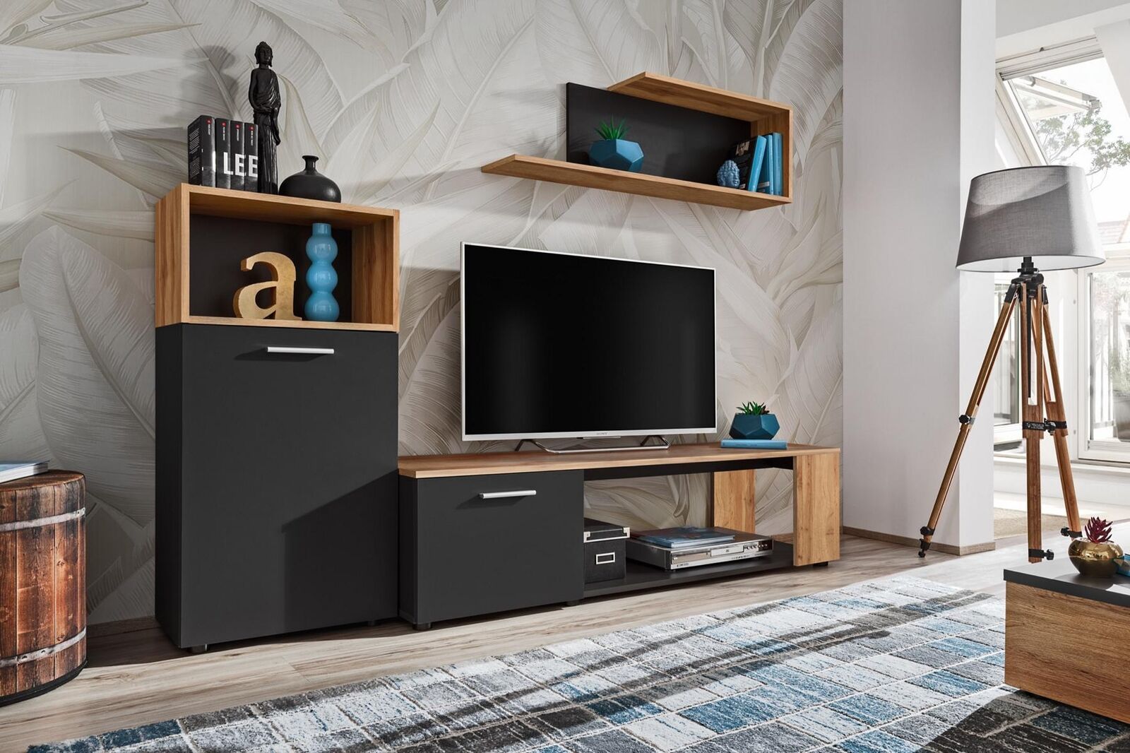 Designer Komplett Wohnzimmer Luxus Wohnwand Modern Holz Einrichtung