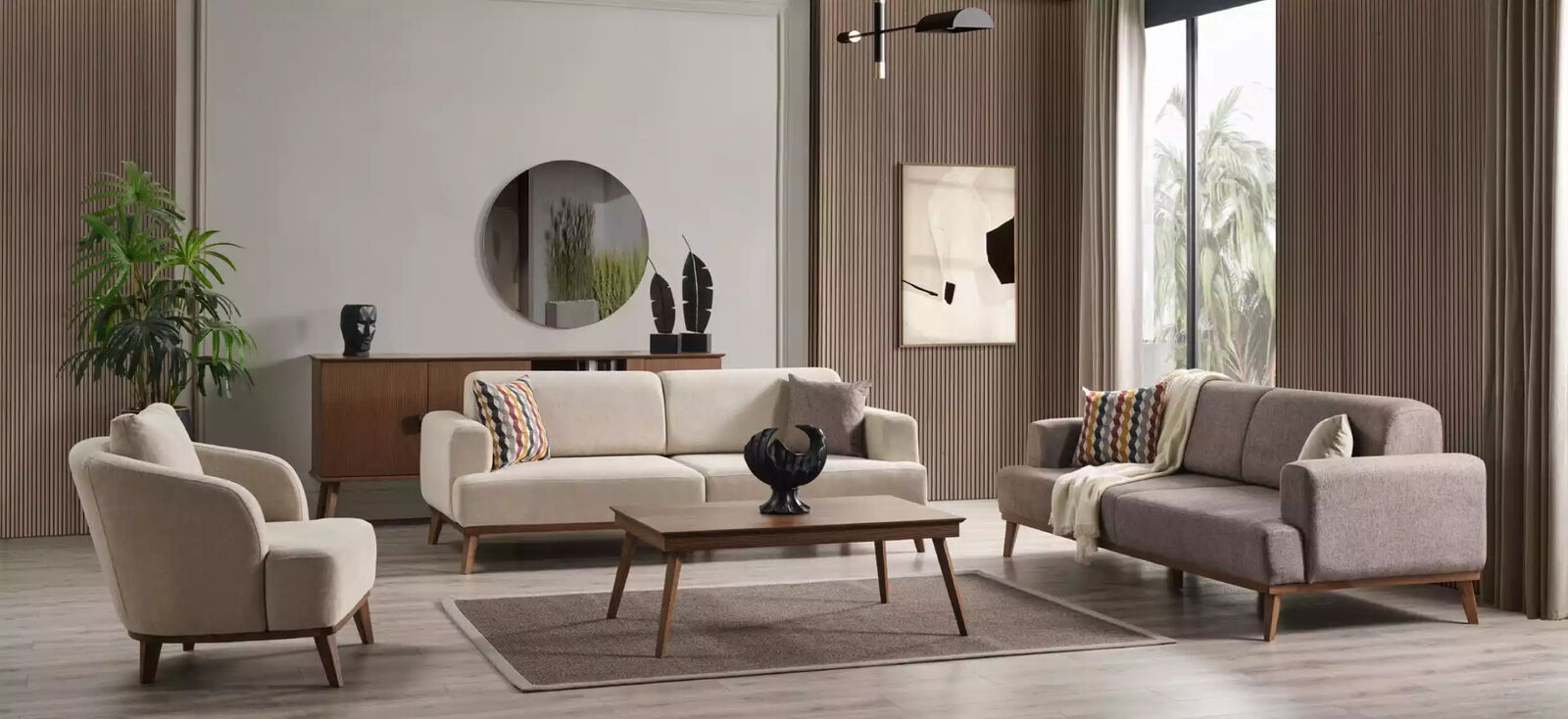 Sofagarnitur 331 Sitzer Sofa Sessel Gruppe Set 4tlg Beige Möbel Neu