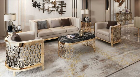 Design Polster Sofas Leder Relax Modern NEU Beige Sitzgarnitur 3+1+1 Sitzer