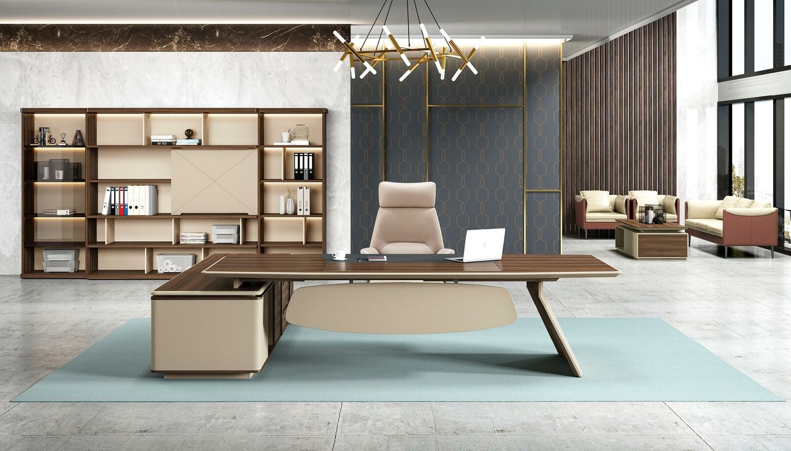 Büroeinrichtung 2tlg. Set Chef Tisch + Aktenschrank Schreibtisch Tische Regal
