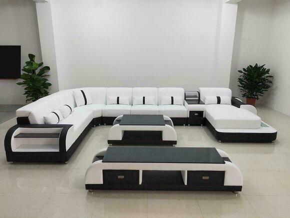 Wohnlandschaften Ecksofa Couch Garnitur Leder Polster Sitz Ecke Sofa USB Sound