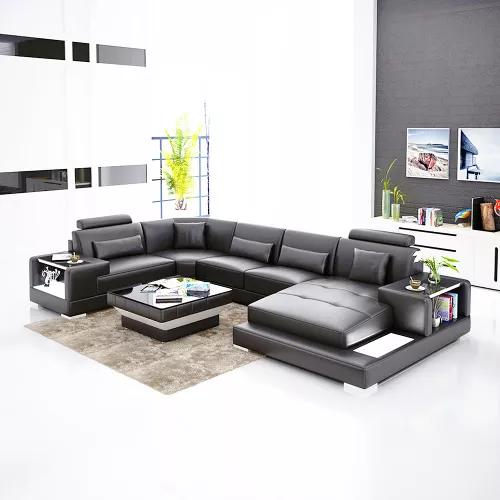 Ecksofa Wohnlandschaft Eckcouch Couchtisch Sofa U-Form Ledersofa Couch 2tlg. Neu